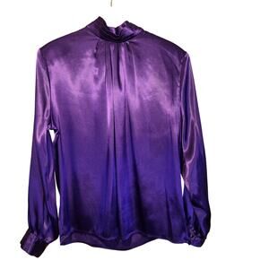 Karen Scott Purple Satin Blouse, Size 16 XL – Elegant Vintage Style [0114]